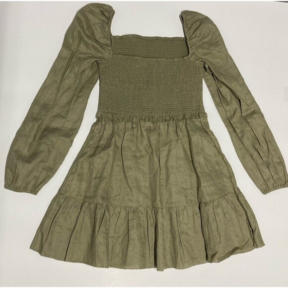 NWT Quince 100% European Linen Smocked Mini Washed Olive Dress Size Small - Picture 6 of 14